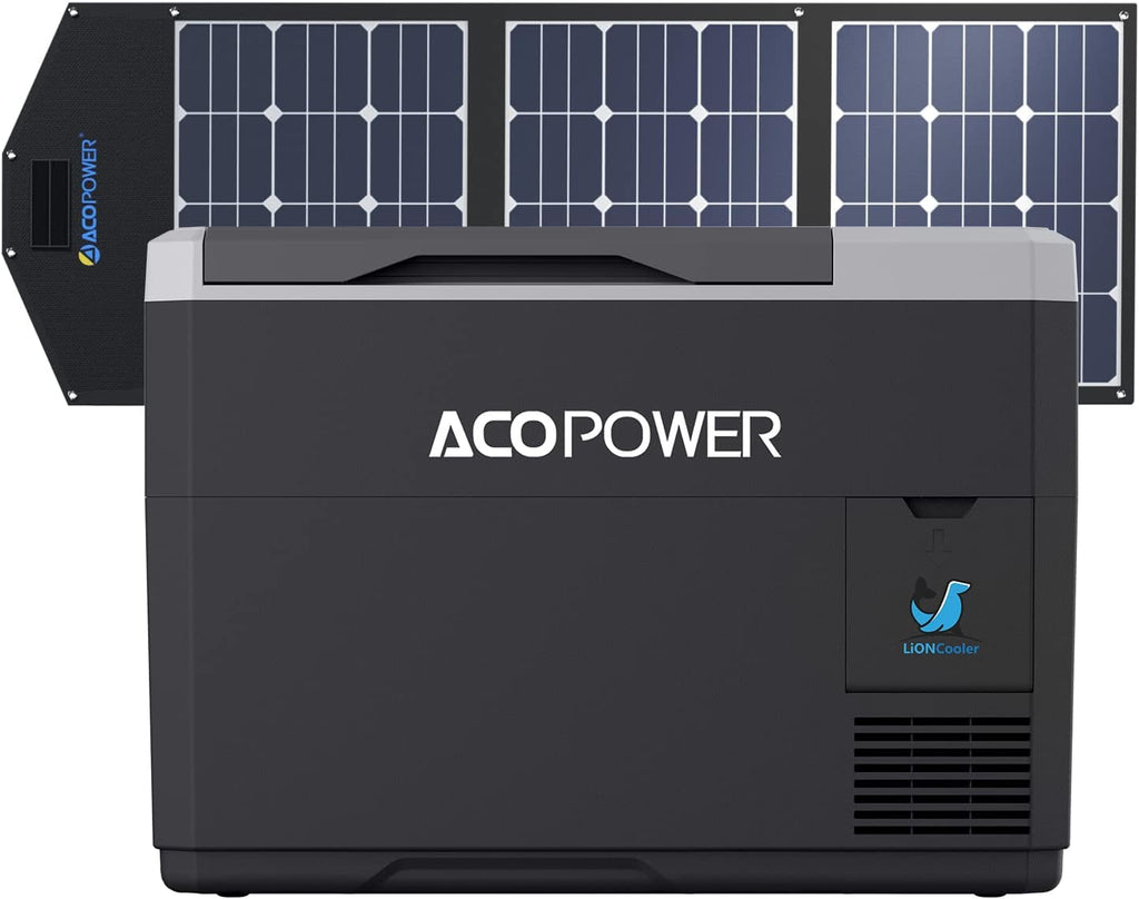 ACOPOWER LiONCooler Pro HY-VX28 Solar Freezer Portable 29 Quarts Cooler & 90 Watt Solar Panel Combination Kit for Truck RV Boat Outdoor Camping, Black&Grey