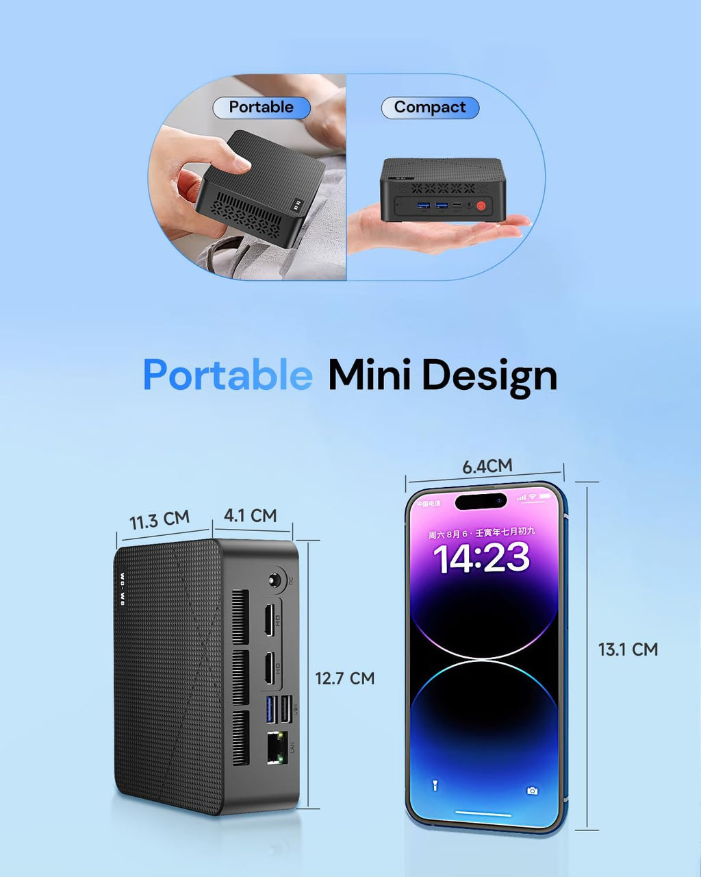 wo-we Mini PC AMD Ryzen 5 3500U(Beats N150/4300U), 8GB DDR4 RAM 256GB NVMe SSD, Vega 8 Graphics Mini Desktop Computer,Triple 4K Displays,Support 2.5''SSD,USB-C/Dual HDMI,WiFi5 BT5.0 for Office Home