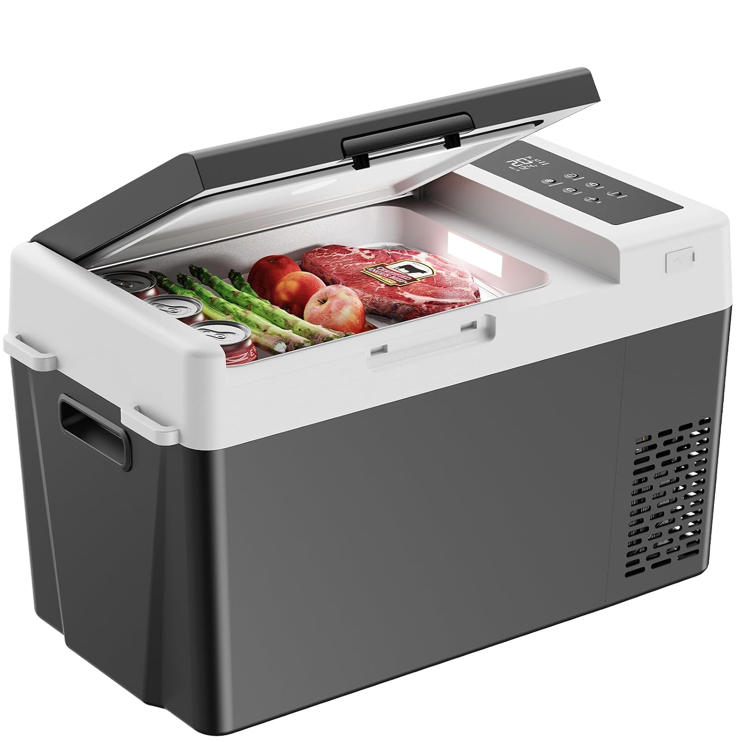 Silonn 12 Volt Refrigerator 12V Car Fridge 25QT Portable Freezer Compressor Cooler -4°F68°F Compressor Freezer, 12/24V DC 110~240 Volt AC, for Camping Travel Truck RV, Grey/Black
