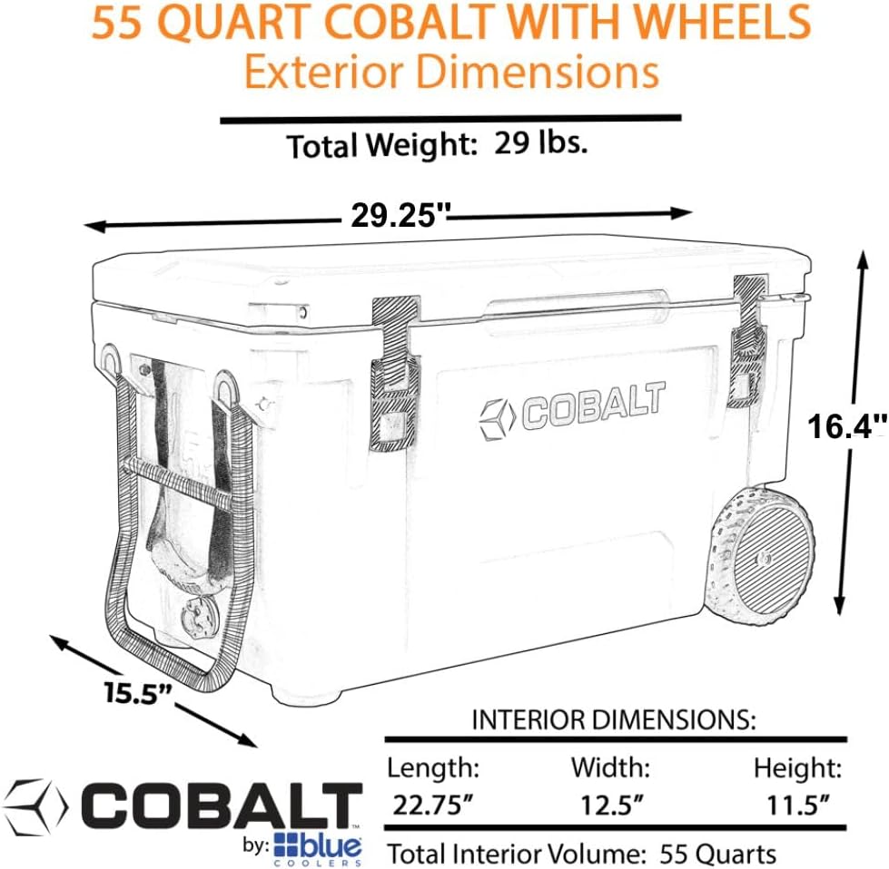 Cobalt 55 Quart Roto Molded Super Ice Cooler | Large Ice Chest - Long Term Ice Retention |