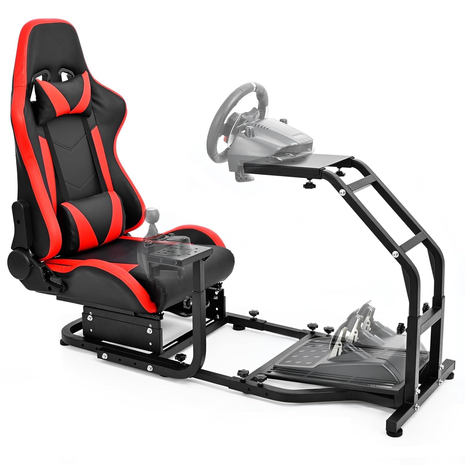 Hottoby Adjustable Sim Driving Simulator Cockpit with Red Seat Fit for Logitech G29 G920 G923,for Thrustmaster T300RS,Unobstructed Design for Both Legs Gaming Stand,No Steering Wheel,Handbrake & Pedal