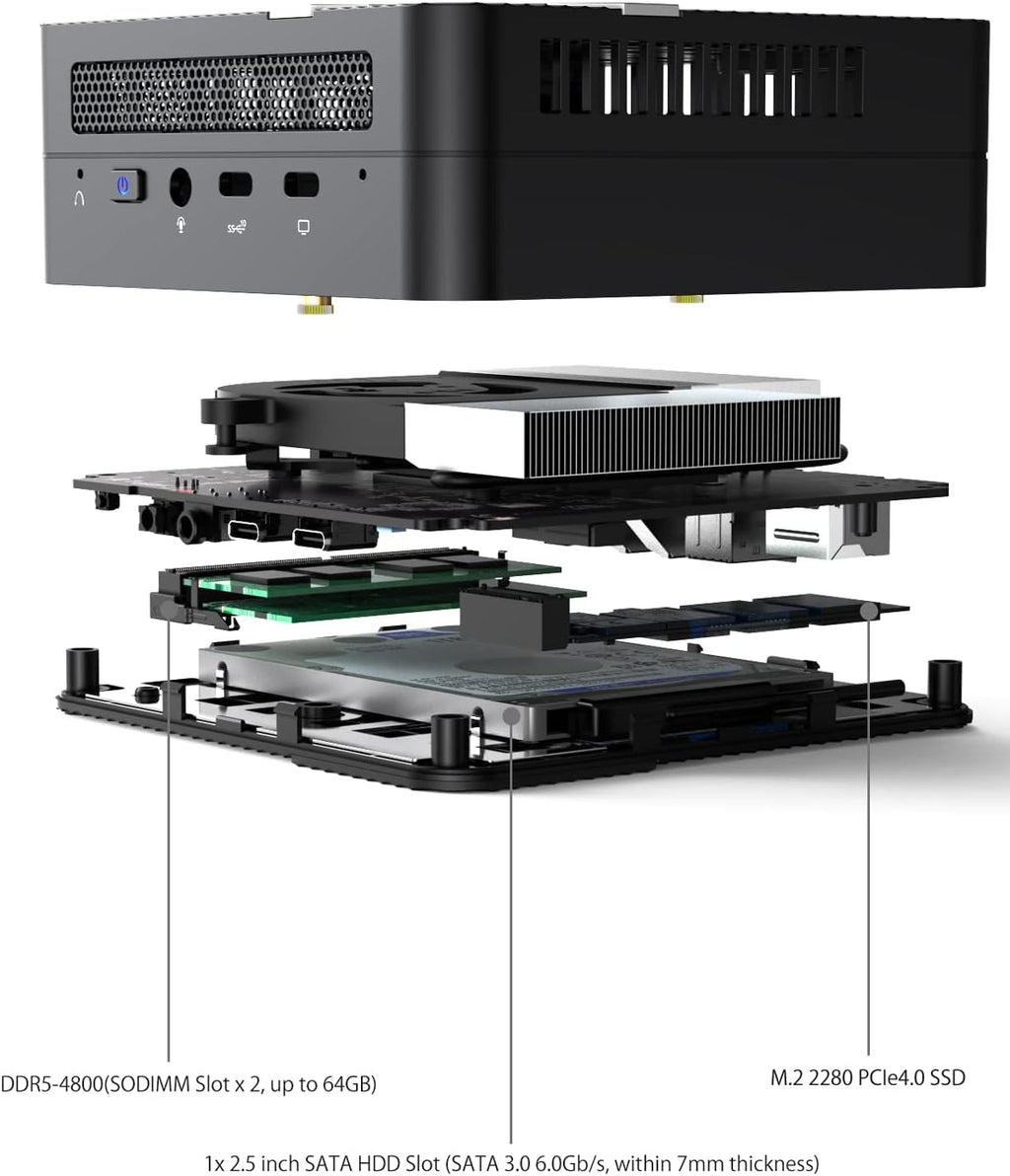 MINISFORUM UM773 Lite Mini PC AMD Ryzen 7 7735HS(8C/16T, up to 4.75GHz) Barebone Version with AMD Radeon 680M Micro Computer, 2X HDMI 1x USB4 Output, 4X USB, 2.5G RJ45 Port Small Form Factor
