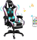 Gaming Chairs for Adults with Speakers, Gaming Chair with LED Light/Pro Gaming Chair - High Back Music Video Game Chair with Footrest and Lumbar Support, PU Leather Video Gaming Chairs,1
