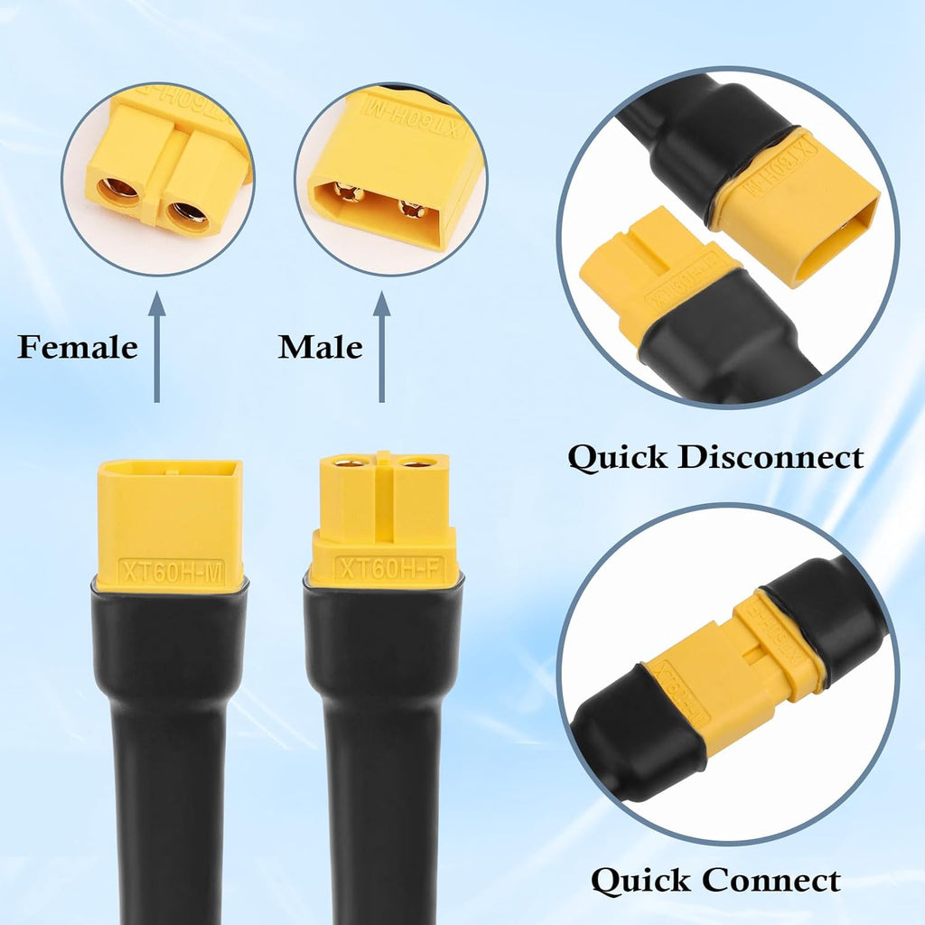 MOOKEERF 75FT XT60 Extension Cable - 10AWG with Male to Female Connector for Portable Power Station, Solar Panel, RC Battery