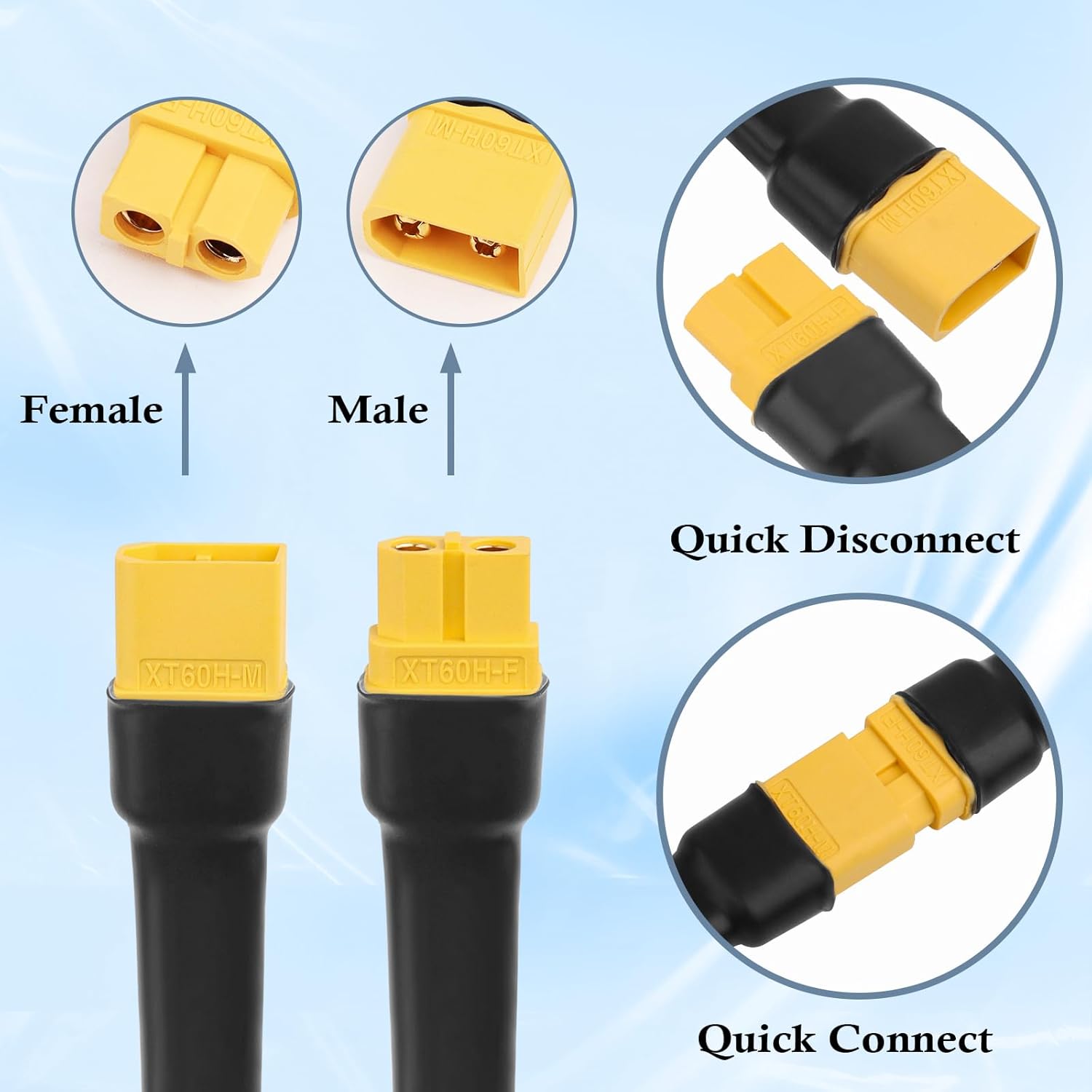 MOOKEERF 75FT XT60 Extension Cable - 10AWG with Male to Female Connector for Portable Power Station, Solar Panel, RC Battery