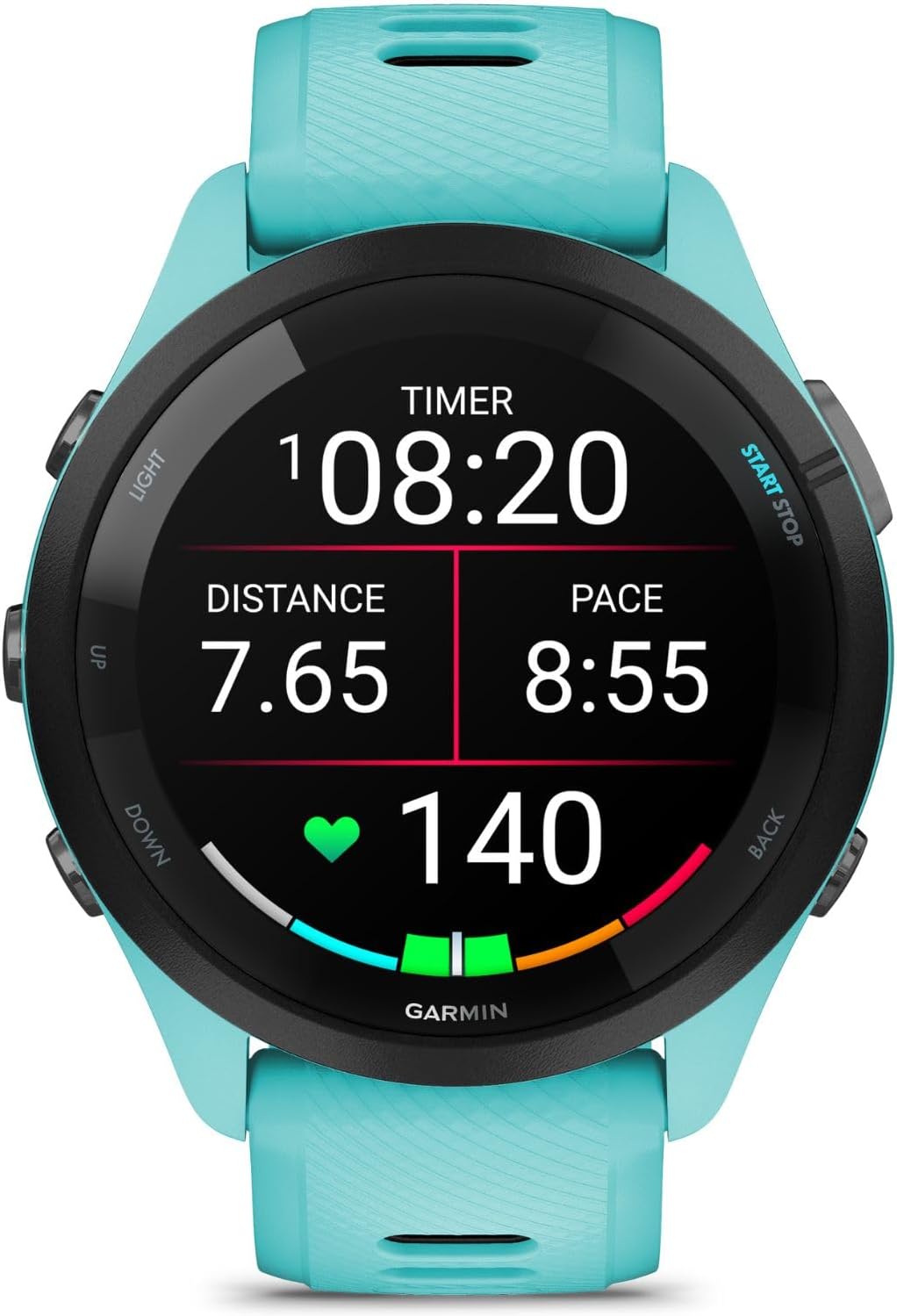 Garmin Forerunner 265 GPS Smartwatch, Aqua/Black Bundle with Deco Essentials Charging Dock Venu 3 + Silicone Dust Cover + Round Tempered Glass Screen Protector