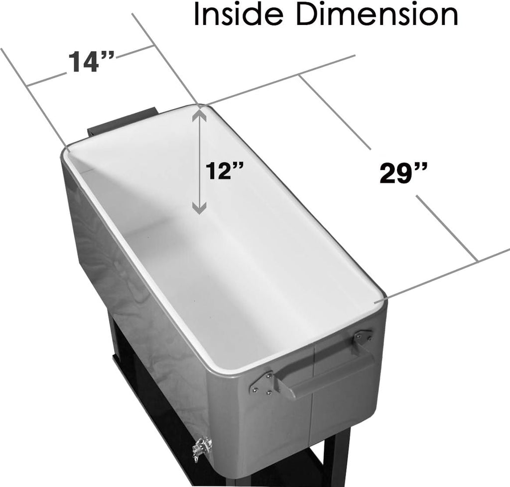 80 Quart Qt Rolling Cooler Ice Chest for Outdoor Patio Deck Party, Grey, Portable Party Bar Cold Drink Beverage Cart Tub, Backyard Cooler Trolley on Wheels with Shelf, Stand, & Bottle Opener