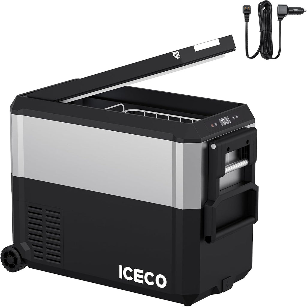 ICECO JP50Pro 12Volt Refrigerator, Portable Freezer with Multi-Directional Lid, 51.7Qt/47L Compact Freezer Powered by SECOP Compressor, -4℉～68℉AC DC USB, Electric Cooler for Outdoor| With DC Cable