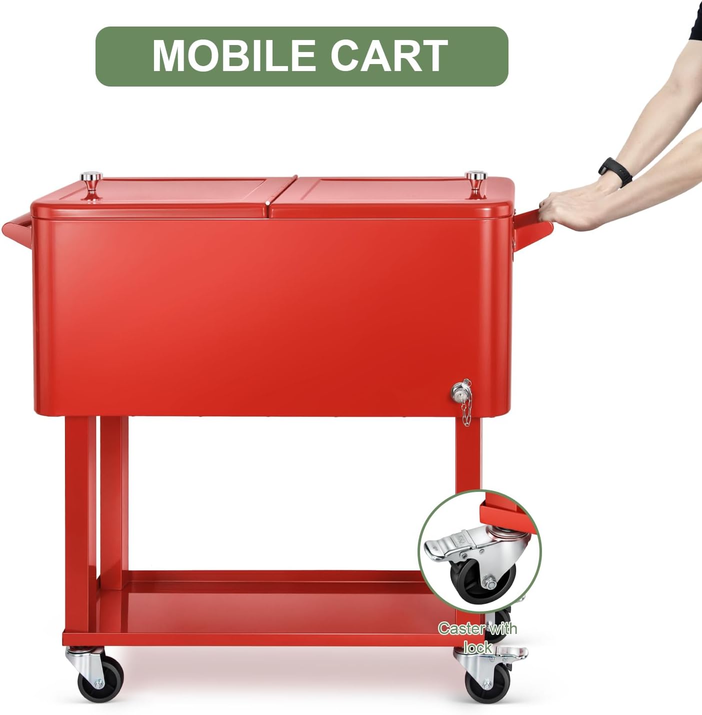 80 Quart Rolling Ice Chest Cooler Cart,Patio Backyard Party Drink Beverage Bar Stand Up Cooler Trolley with Ice Scoop