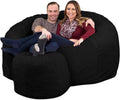 ULTIMATE SACK 6000 6-Foot Bean Bag Chair with Footstool, Black Suede Cover – Oversized Foam Lounger, Floor Seat, Small Sofa, or Couch Bed for Living Area, Gaming Room, or Reading Lounge