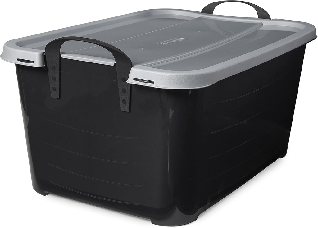 Life Story 18 Pack Heavy Duty Stackable Storage Bin, 55 Quart Home Organizer, Versatile Lightweight Locking Bins with Carrying Handles, Black/Gray