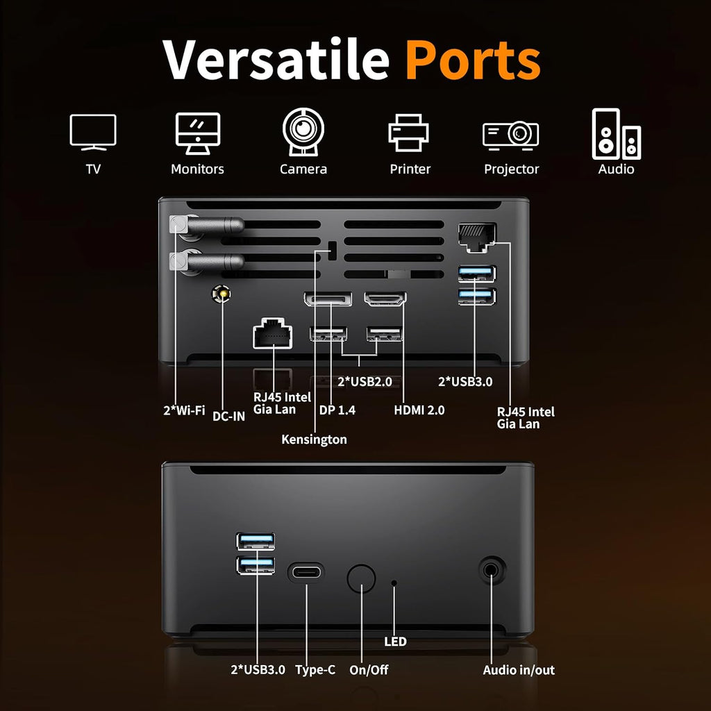 Mini PC Computer，Intel Xeon E-2176M (Up to 4.4GHz)，16GB DDR4 RAM, 512GB PCIe SSD, Mini Computer Supports 4K Dual Screen Display/WiFi6/BT5.2/Dual Gigabit LAN/VESA