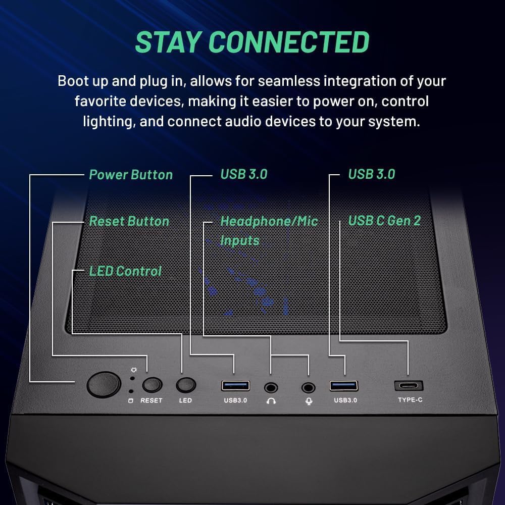 Skytech Gaming Shadow Desktop PC, Intel i5 13400F 2.5 GHz (4.6GHz), AMD RX 9060XT 8GB, 1TB NVMe SSD, 32GB DDR5 RAM 5200 RGB, 650W Gold PSU, Wi-Fi, Win 11