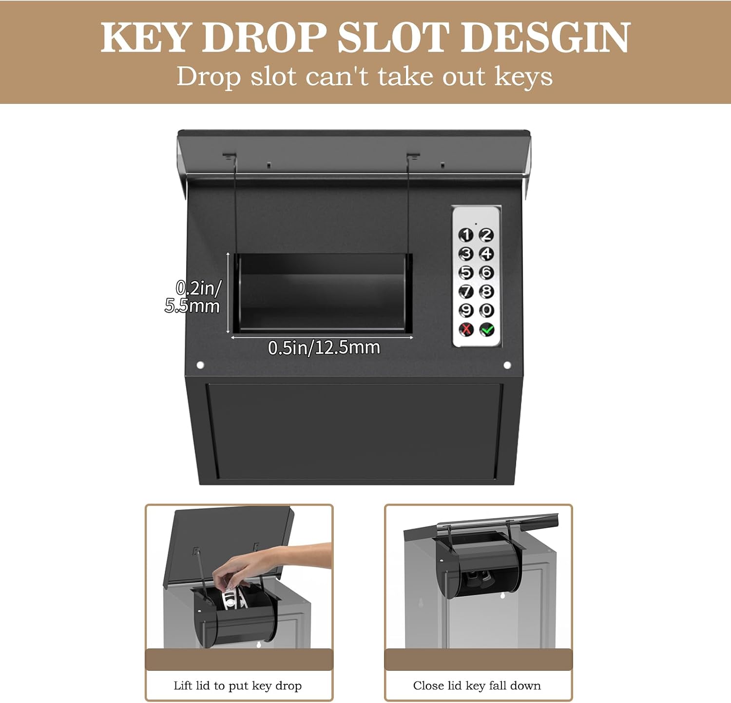 Key Drop Box with Smart Lock for Outside Wall Mount, Key Return Box for Automotive,Anti-Thief & Waterproof Design for Outdoor, Heavy-Duty Secure Storage Box for Hotel,Car Rental