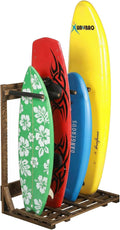MyGift 4-Ft Tall Rustic Burnt Wood Freestanding Vertical Surfboard Rack, Wakeboard SUP Paddleboard Storage Rack - Holds up to 4 Boards