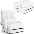 S AFSTAR Indoor Chaise Lounge Sofa, Folding Lazy Sofa Floor Chair with 6-Position Adjustable Backrest Lumbar Pillow, Folding Padded Lounger Bed with Armrests, Assembly-Free (White)