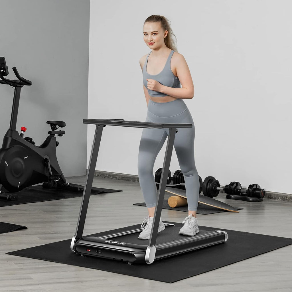 GYMAX Folding Treadmill, Smart APP Control Running Machine, LED Monitor & Adjustable Device Holder, Portable Treadmill for Home Gym Small Apartment