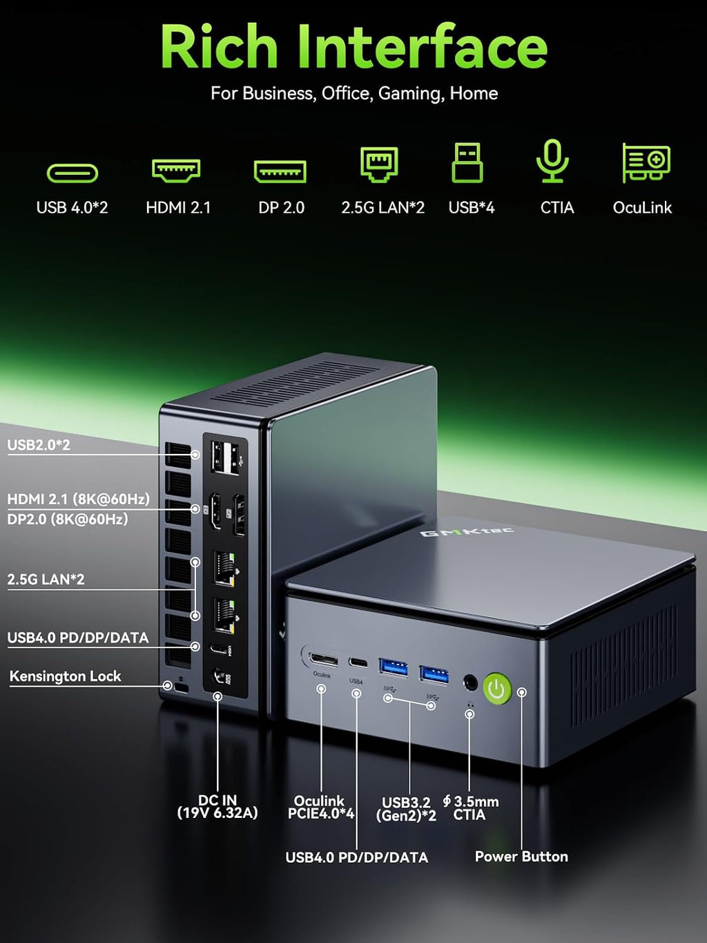 GMKtec Mini PC Gaming, M7 Ultra Ryzen 7 PRO 6850U 16GB DDR5 RAM + 512GB Hard Drive PCle SSD Oculink Dual NIC LAN 2.5G Desktop Computer, Dual USB4, HDMI 2.1, USB-C M7 Ultra 16+512