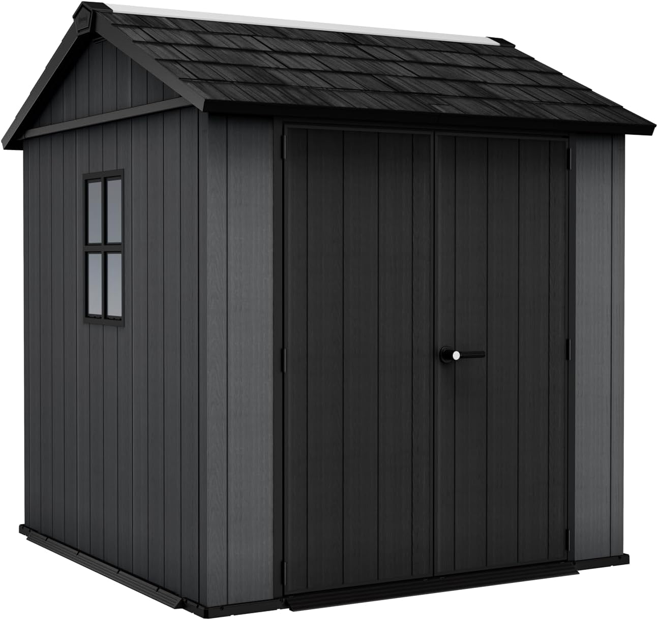 Keter Newton Plus 7.5x7 Ft All-Weather Storage Shed with Skylight, Window, Built-in Ventilation, Customizable Walls, & Lockable Double Doors, Graphite