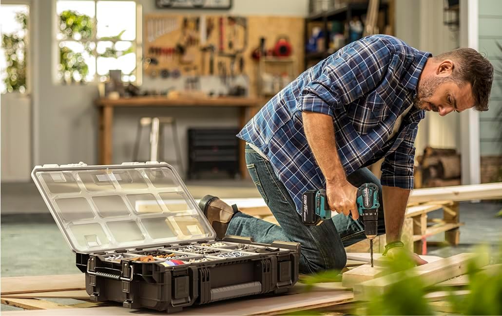 Keter ROC Pro Gear Heay Duty Organiser, 25 Year Warranty, Removable Bins, Stackable, Lightweight, Durable, IP54 Water Resistant, Black