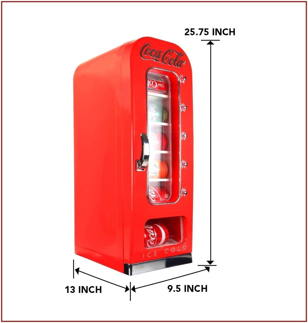 Coca-Cola AC/DC Retro Vending Electric Cooler with 10 Can Capacity - Beverage Vending Machine with Thermoelectric Cooling and Tall Window Display