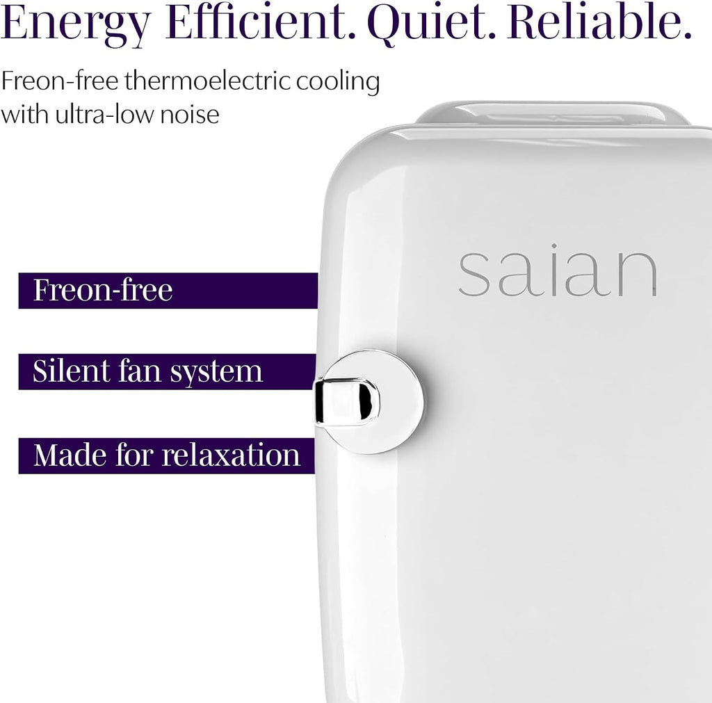 Saian Esty Fridge for Skincare Products - Compact 4L Portable Mini Fridge with Quiet Dual Cooling and Warming for Beauty Tools - Ideal for Desktop, Office or Countertop Use in Home, Spa or Studio