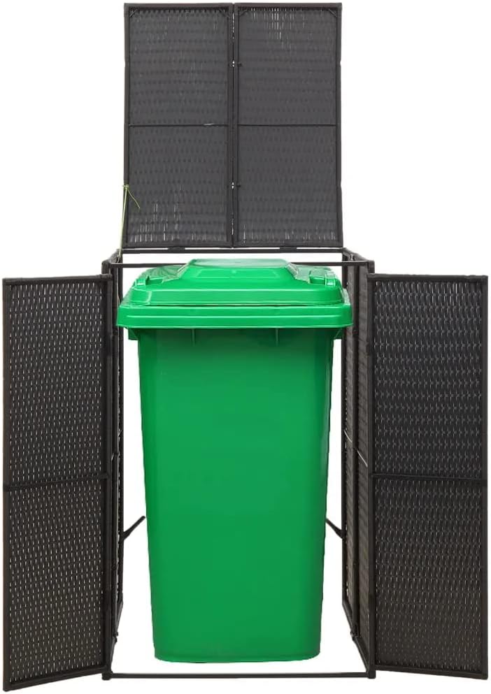 vidaXL Single Wheelie Bin Shed Black 27.6'x31.5'x46.1' Poly Rattan