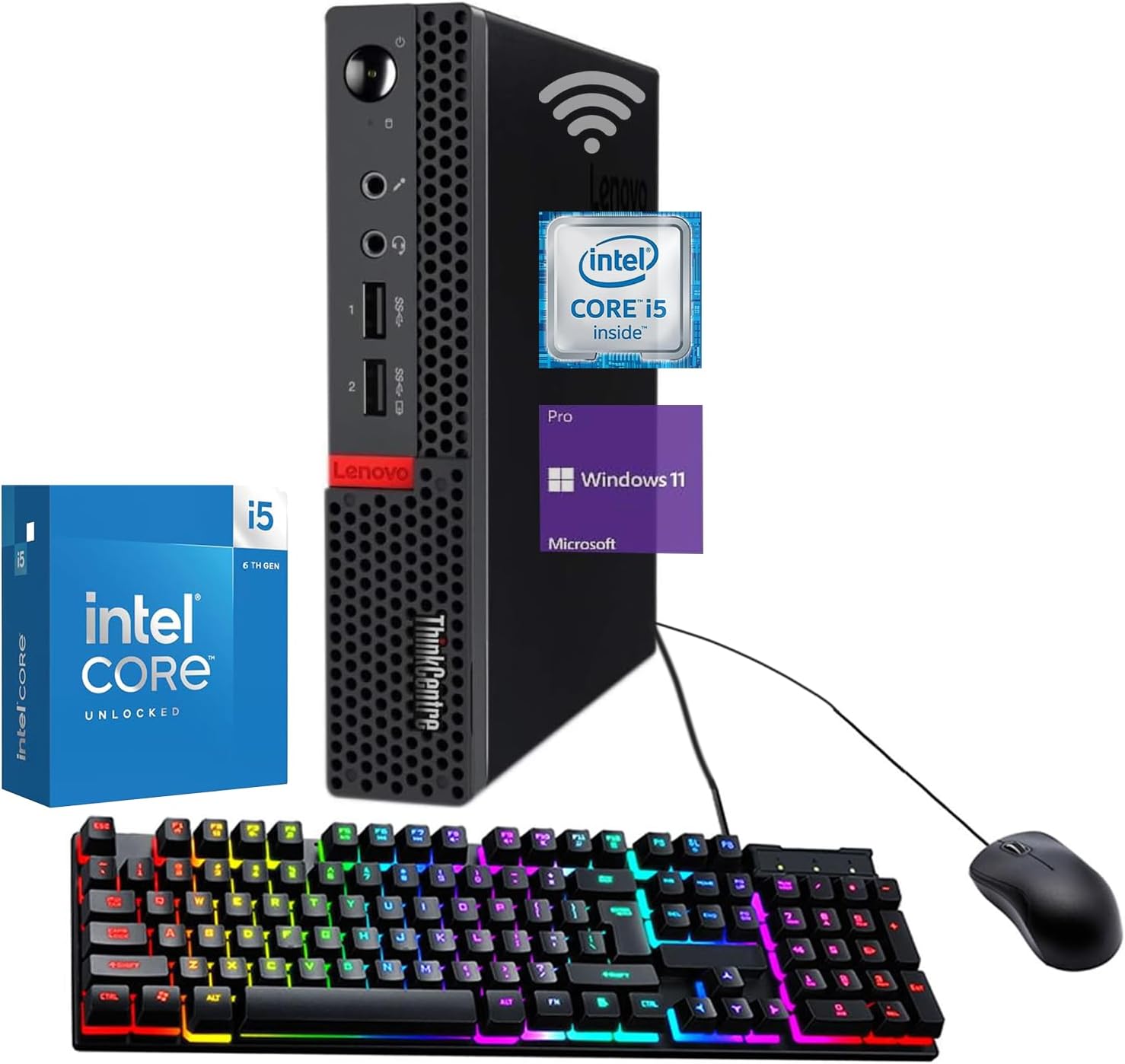 Lenovo ThinkCentre M910q Desktop Mini PC, Core i5-6500T, 8GB DDR4 RAM, 256GB SSD, WiFi, Wired Keyboard and Mouse, Windows 11 Pro (Renewed)