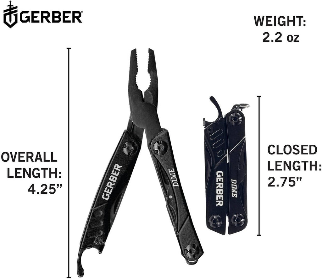 Gerber Gear Dime 12-in-1 Mini EDC Multitool - Needle Nose Pliers, Pocket Knife, Keychain, Bottle Opener - Gifts for Men, EDC Gear and Equipment - Black (Pack of 12)