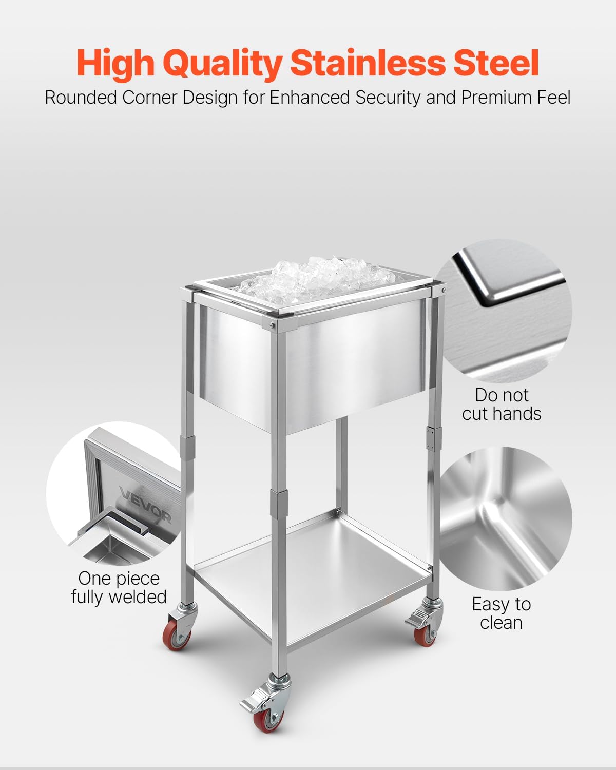 VEVOR Commercial Ice Bin, Underbar Ice Bin, Stainless Steel Ice Chest with Sliding Lid, Bottle Holders, Adjustable Bullet Feet, Cooler Cart Cocktail Unit for Bar Restaurant Pub