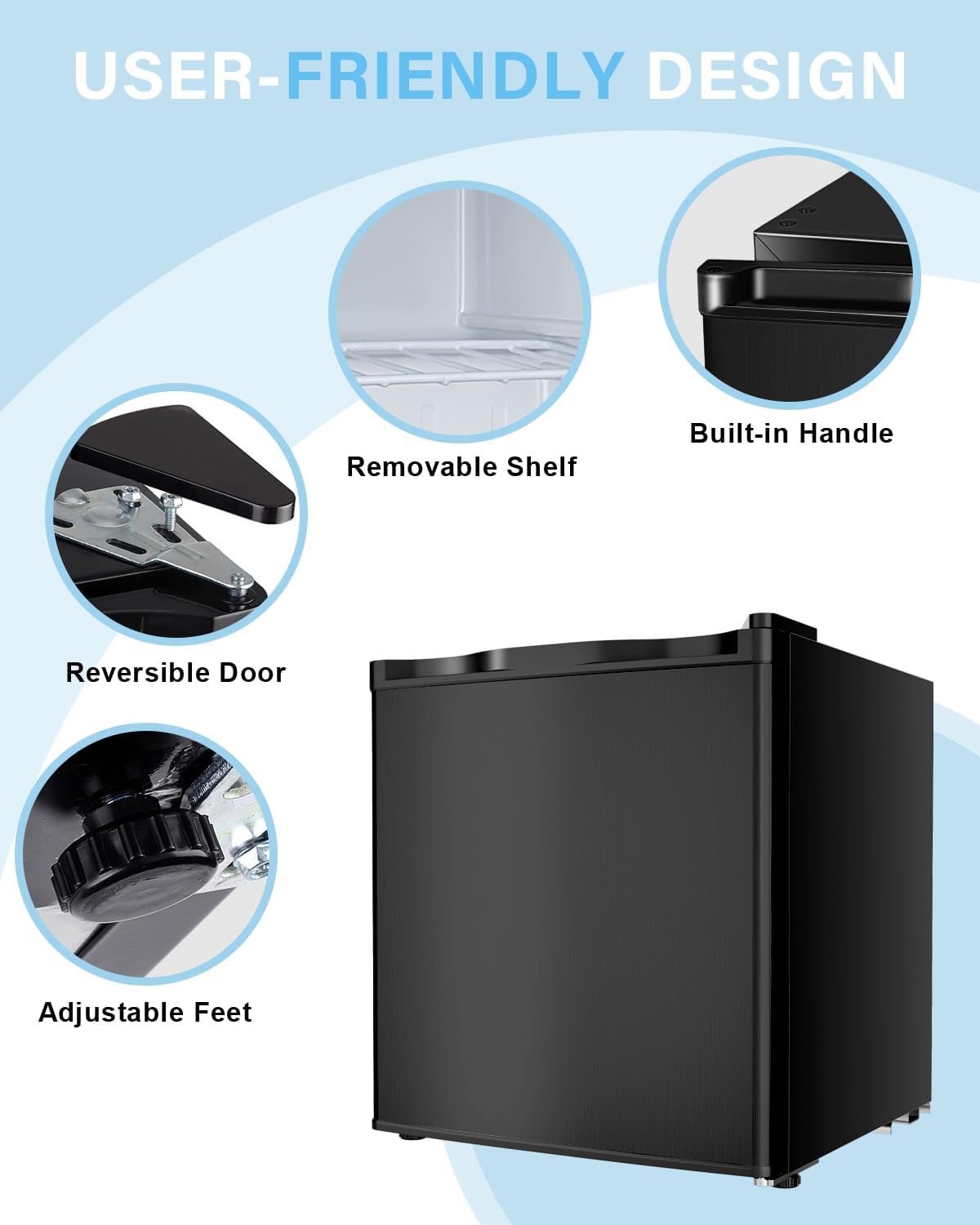 Feelfunn 1.1 Cu.ft Mini Freezer - Compact Upright Freezer with 7 Adjustable Thermostat, Removable Shelf, Reversible Single Door, 360°Uniform Cooling Small freezer for Home Office Apartment Dorm, Black