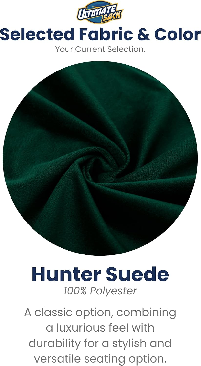 ULTIMATE SACK 5ft Bean Bag Chair, Oversize Bean Bag Chair for Adults, Comfy Chair Bean Bag Couch Lounge Sofa Loveseat Furniture | Hunter Green Suede