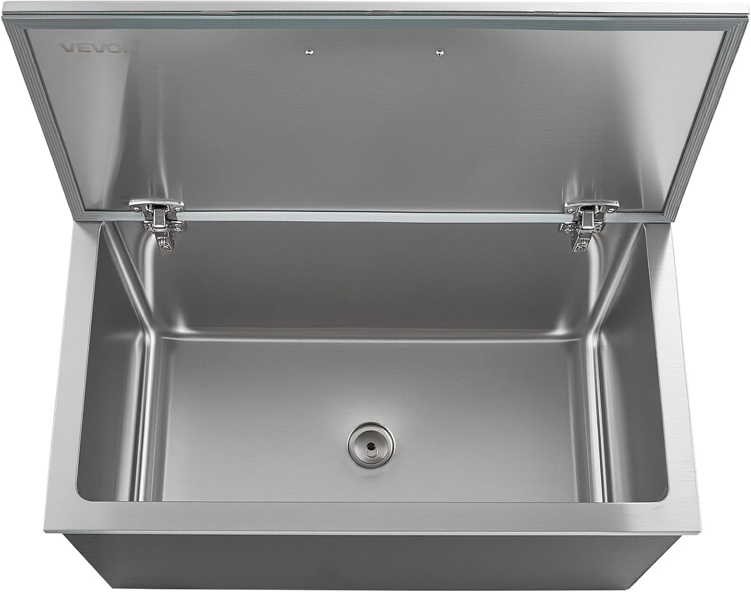 VEVOR Drop in Ice Chest, Stainless Steel Drop in Cooler, Commercial Ice Bin with Lid for Outdoor Kitchen Patio Bar, Drain-Pipe Set Included, Cooling Bins with Cover for Cold Wine Beer