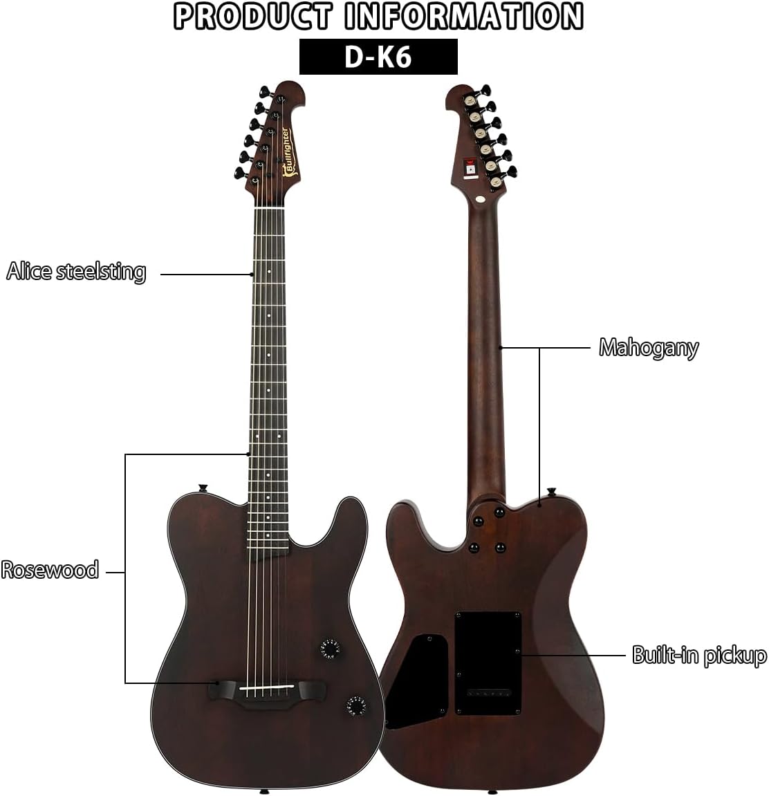Bullfighter Silent Guitar Steel 6 String Travel Electronic Classical Portable Built in Pickups Steel Guitars Case Bag, Strap, Strings