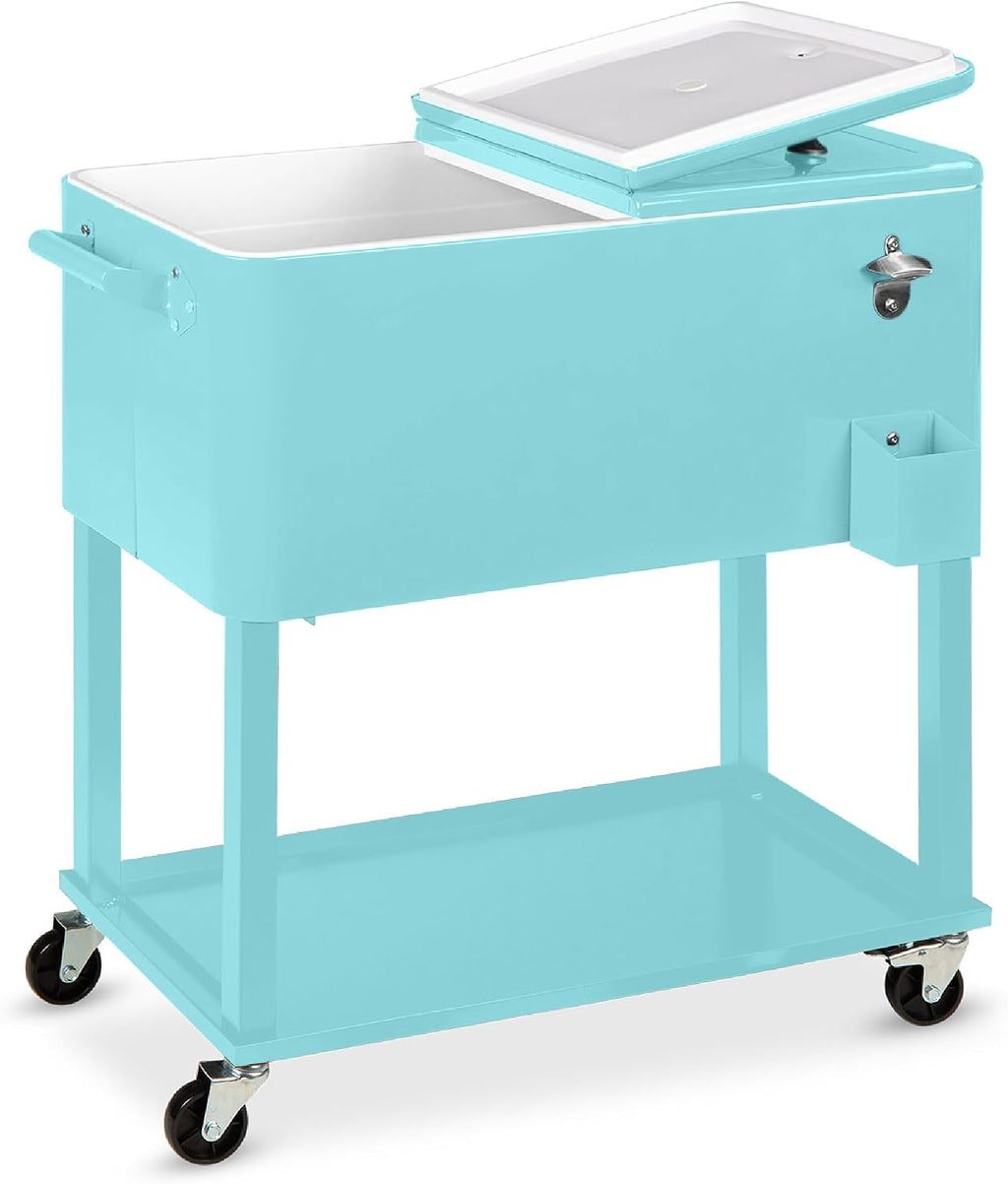 Best Choice Products 80-Quart Outdoor Steel Rolling Cooler Cart w/Ice Chest, Bottle Opener, Catch Tray, Drain Plug, Locking Wheels