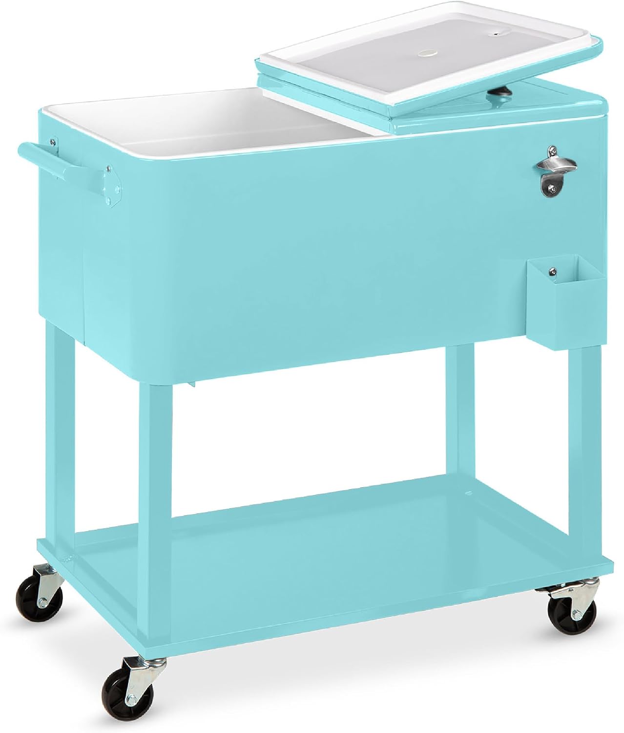 Best Choice Products 80-Quart Outdoor Steel Rolling Cooler Cart w/Ice Chest, Bottle Opener, Catch Tray, Drain Plug, Locking Wheels