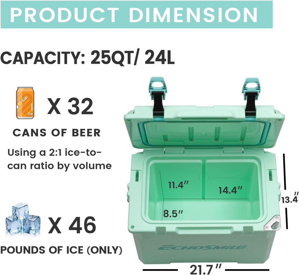 EchoSmile 12/18/25 Quart Rotomolded Cooler, Built to Stand up to The Rigors of The Journey