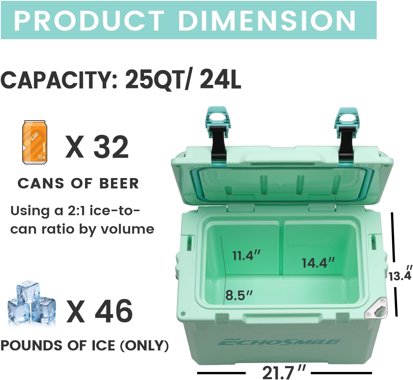 EchoSmile 12/18/25 Quart Rotomolded Cooler, Built to Stand up to The Rigors of The Journey