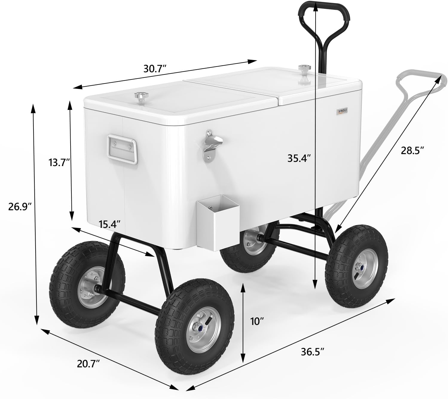 VINGLI 80 Quart Wagon Rolling Cooler Ice Chest, w/Long Handle and 10' Wheels, Portable Beach Patio Party Bar Cold Drink Beverage, Outdoor Park Cart on Wheels