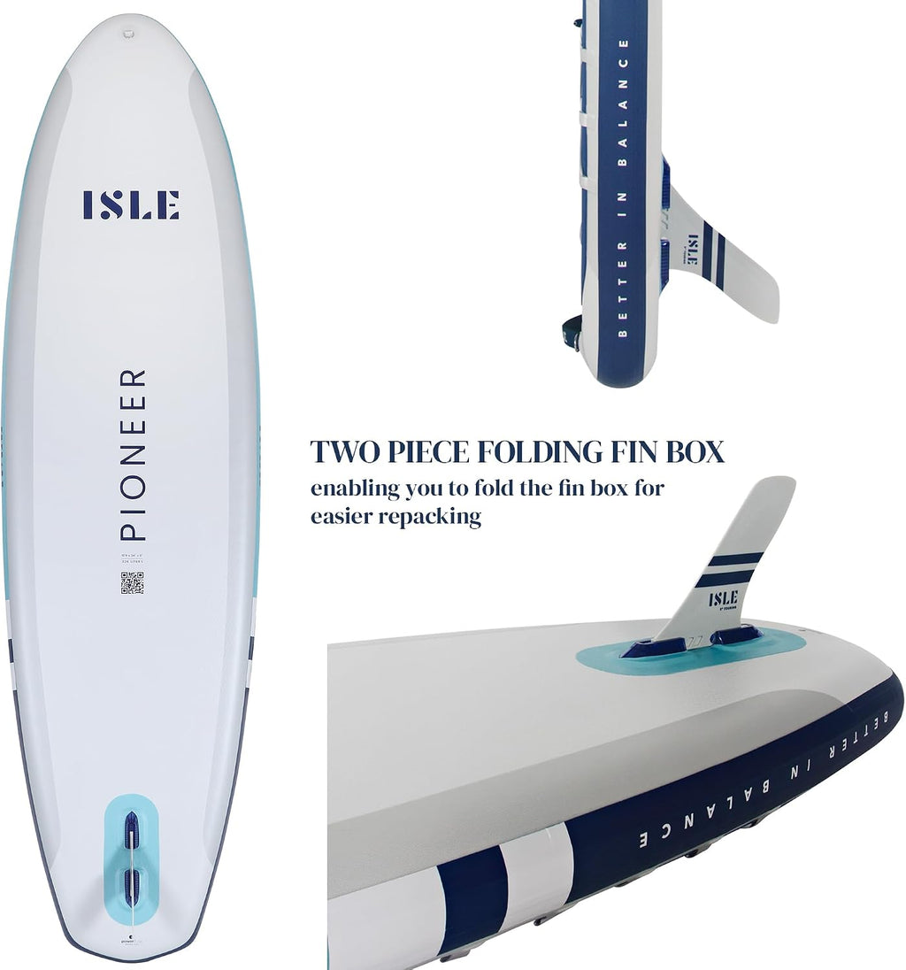 ISLE Pioneer Inflatable Stand Up Paddle Board, Incl. Coil Leash, Touring Fin, Travel Backpack, Hand Pump, Paddle - Beginner Friendly SUP - max. 285 lbs - 10'6'' Inflatable Paddle Boards for Adults