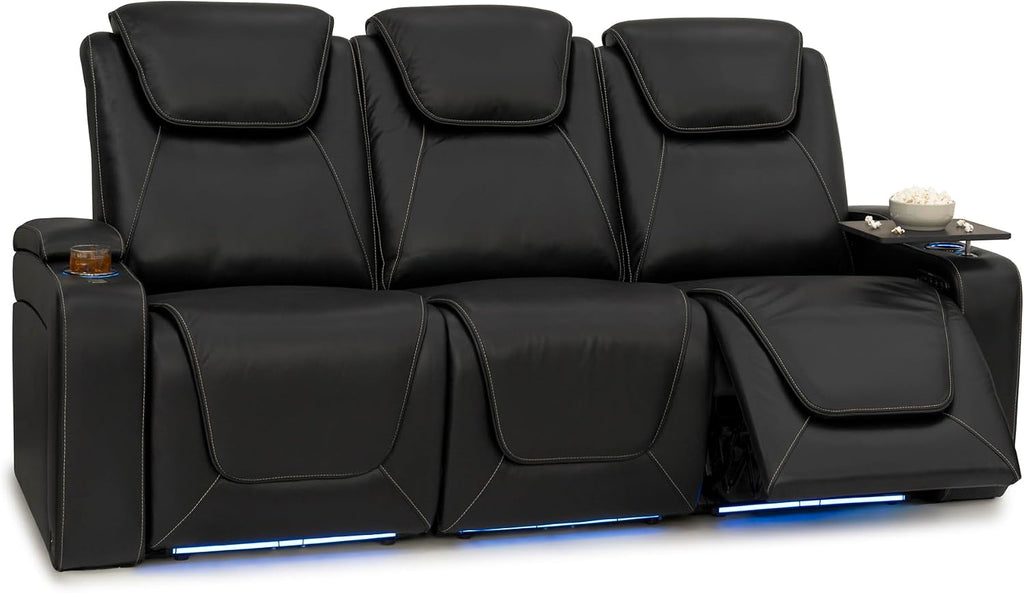 Seatcraft Equinox Zero-Gravity CoolZero Italian Leather Home Theater Seating, Powered Headrest, Powered Lumbar, Powered Recline, Row of 3 Sofa, Black