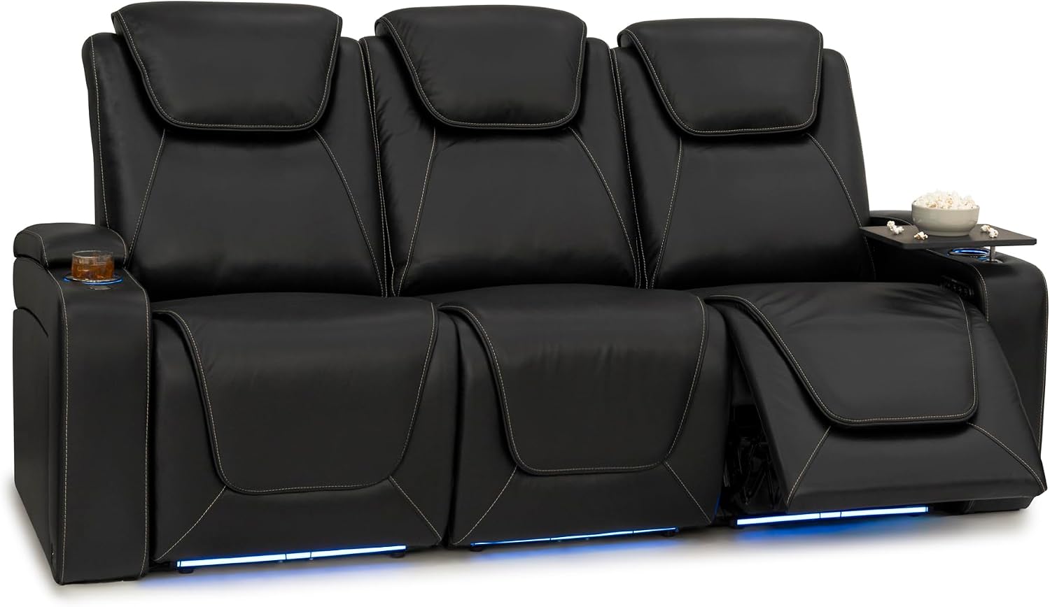 Seatcraft Equinox Zero-Gravity CoolZero Italian Leather Home Theater Seating, Powered Headrest, Powered Lumbar, Powered Recline, Row of 3 Sofa, Black