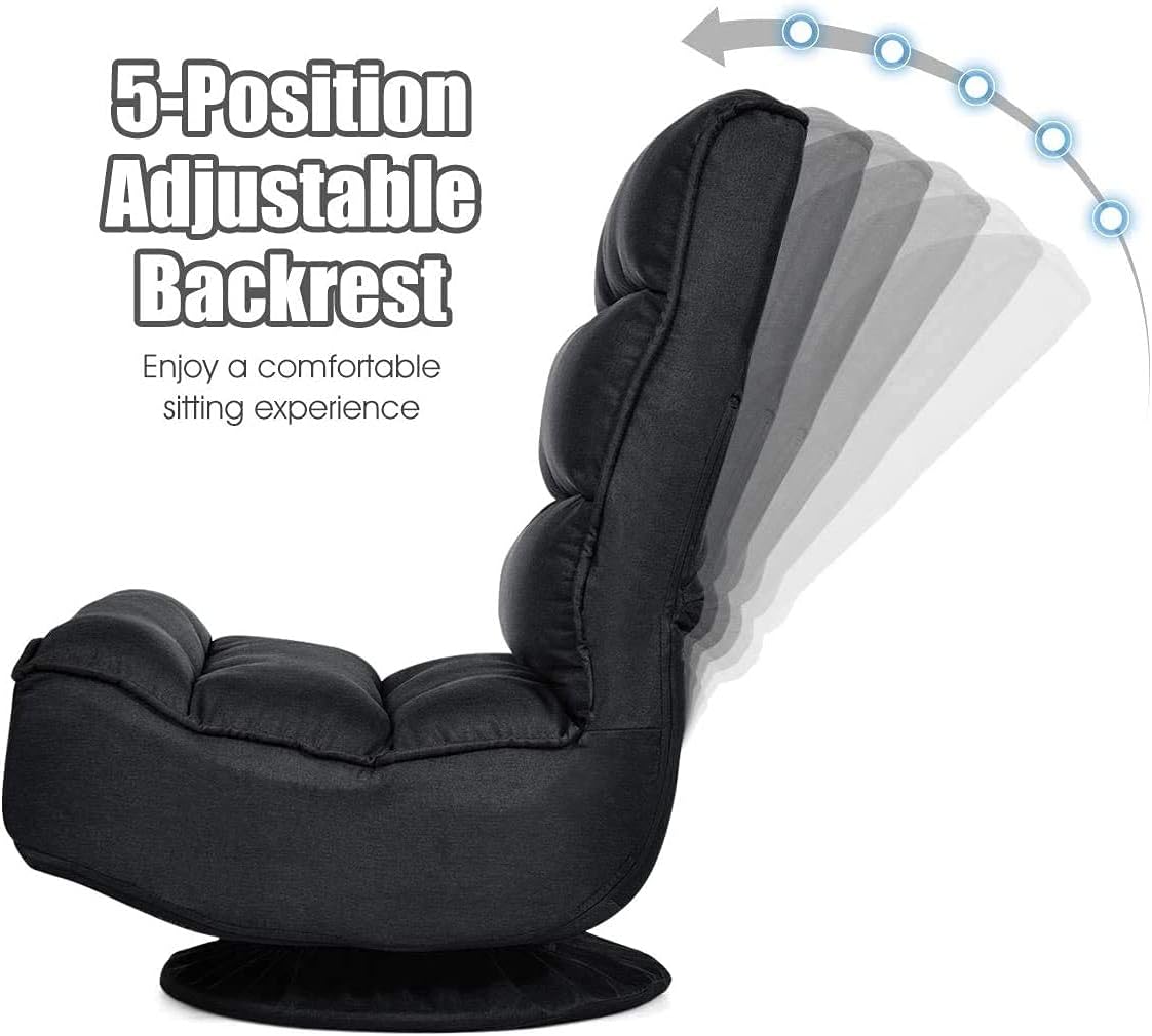 FANTASK 360 Degree Swivel Floor Chair, Folding Floor Sofa w/ 5 Adjustable Positions & Backrest, Lazy Lounge Chair for Relaxing Reading Gaming TV Watching (Black)