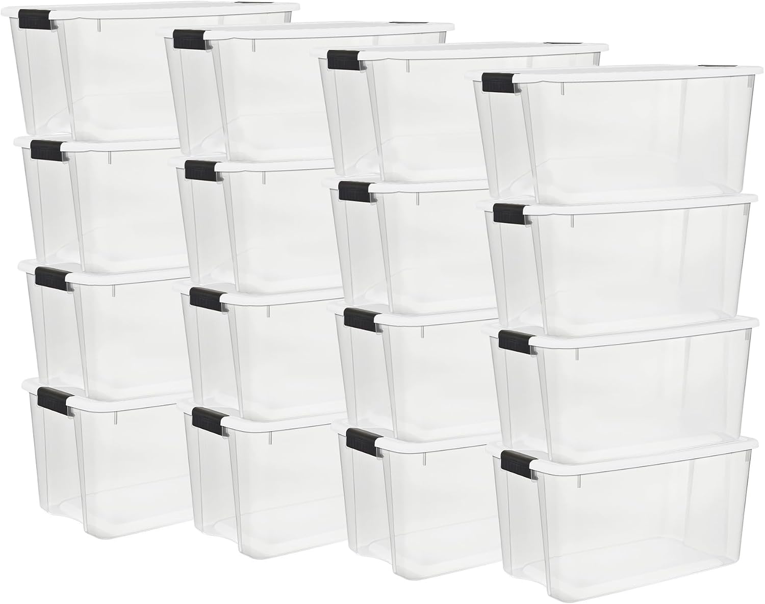Sterilite 16-Pack Ultra Latching Box, Storage Bins with Lids, Clear Plastic, 70 Quart - Heavy-Duty Organizing Containers for Closet, Bathroom, and Office