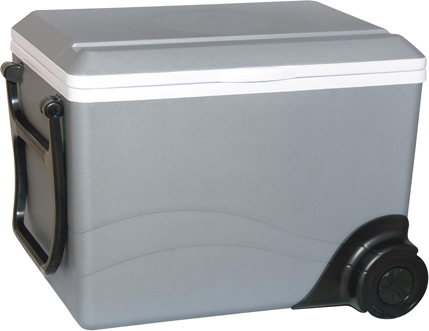 Koolatron Electric Portable Cooler Plug in 12V Car Cooler/Warmer 36 qt (34 L) w/Wheels, No Ice Thermo Electric Portable Fridge for Camping, Travel Road Trips with 12 Volt DC Power Cord, Gray/White.