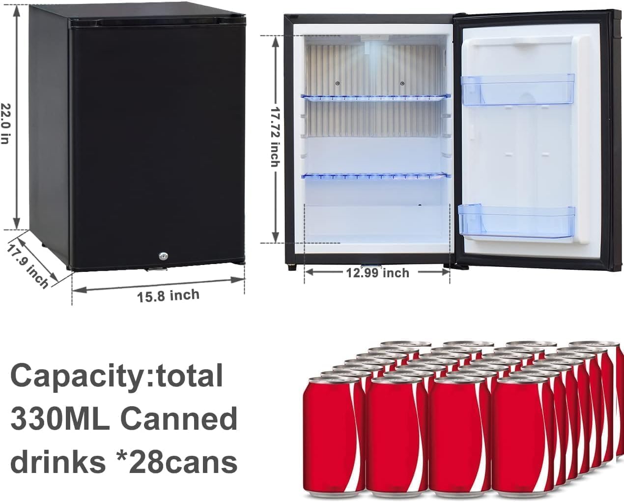 SMETA Mini DC Fridge with Lock 12v Fridge, 1.4 cuft Semi Truck Refrigerator Compact Lockable No Noise Absorption 12V/120V Portable AC Locking for Bedroom Office Van Medication Storage Dorm