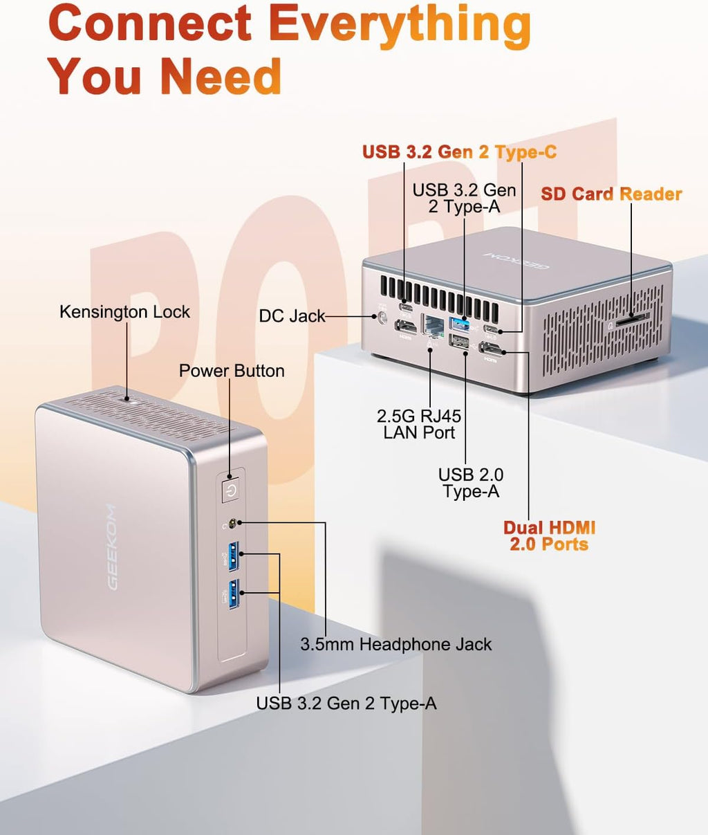GEEKOM [Designed Bulk Orders] A5 Mini PC 2026 with AMD Ryzen 7 5825U, 16GB DDR4, 512GB NVMe SSD, 2.5' SATA HDD, Radeon Vega 8 Graphics, Windows 11 Pro, 8K Quad Display, Dual HDMI, SD 4.0 Slot