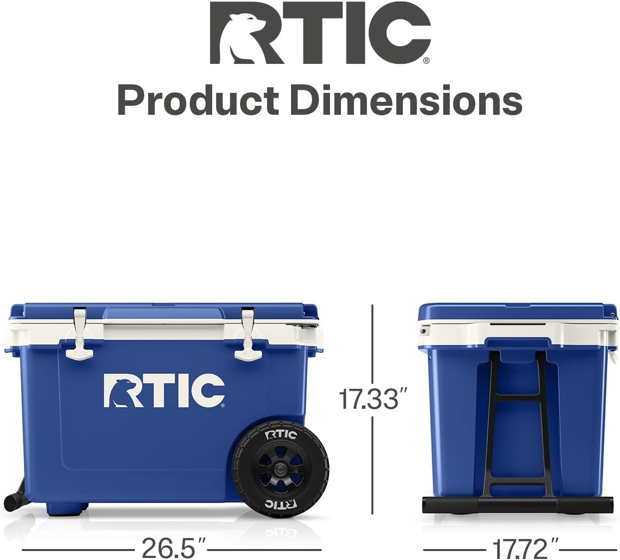RTIC 52 Quart Ultra-Light Wheeled Hard Cooler Insulated Portable Ice Chest Box for Beach, Drink, Beverage, Camping, Picnic, Fishing, Boat, Barbecue, 30% Lighter Than Rotomolded Coolers