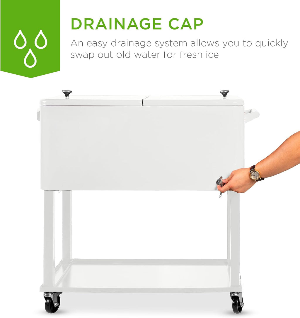 Best Choice Products 80-Quart Outdoor Steel Rolling Cooler Cart w/Ice Chest, Bottle Opener, Catch Tray, Drain Plug, Locking Wheels