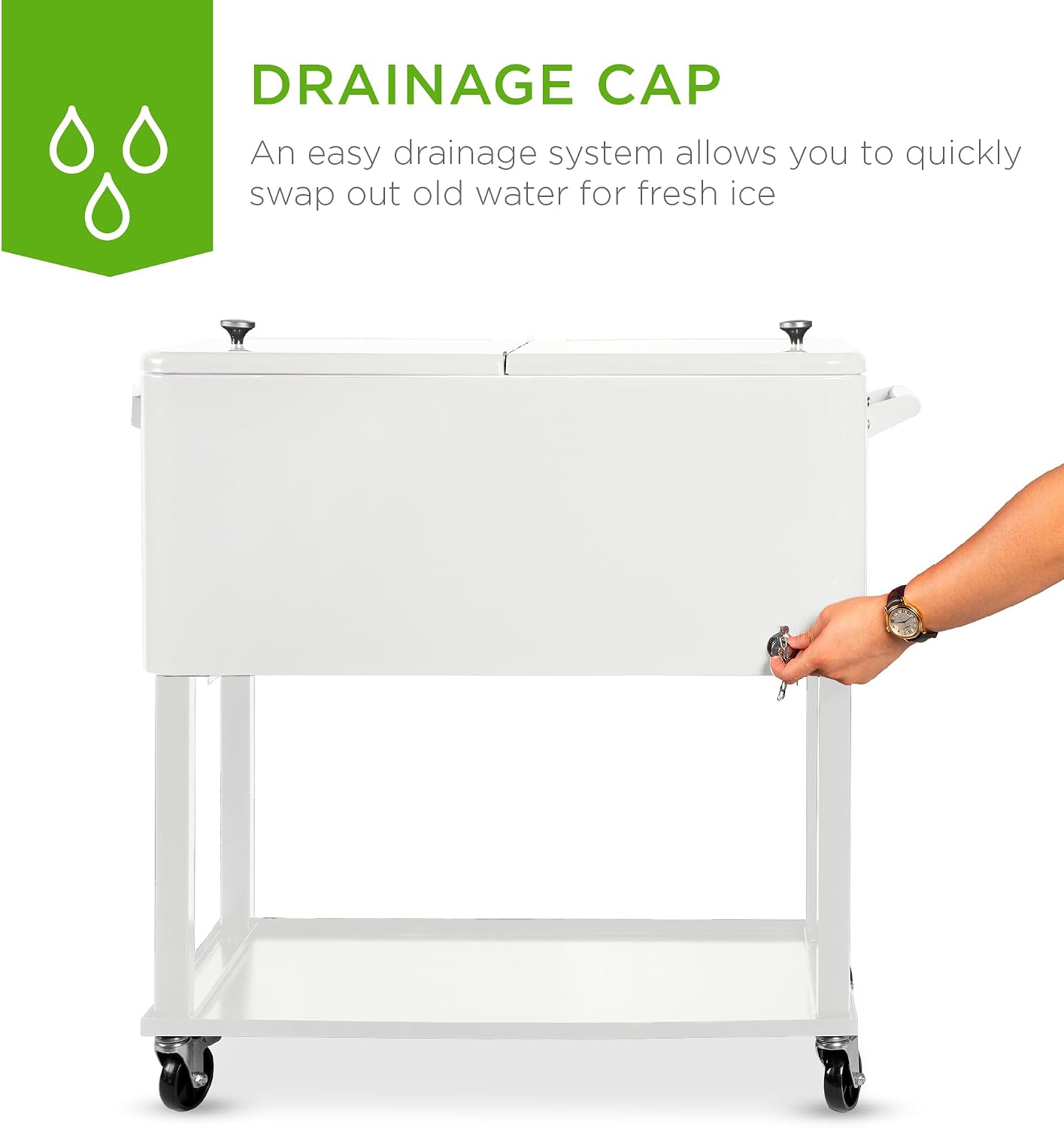 Best Choice Products 80-Quart Outdoor Steel Rolling Cooler Cart w/Ice Chest, Bottle Opener, Catch Tray, Drain Plug, Locking Wheels